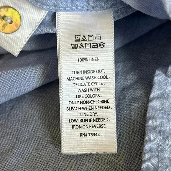 Panama Jack 100% Linen Mens XL Baby Blue Button Down Short Sleeve Shirt EUC - Picture 7 of 7